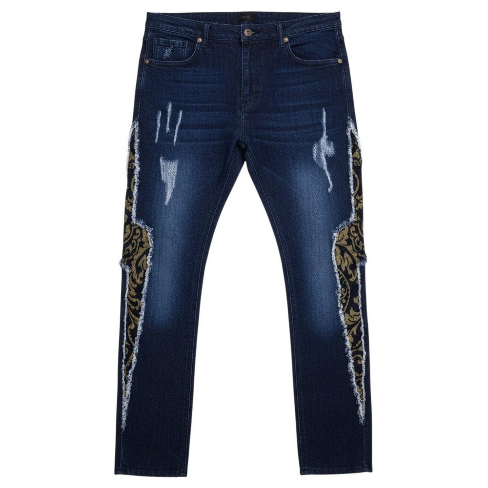 Reason Denim Distressed Ripped Stretch Skinny Jeans Blue Dark Wash Size 38x32